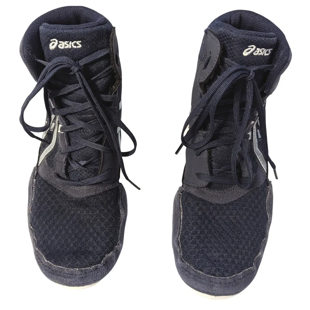 Asics Mens Size 6 Snapdown Wrestling Shoes Navy Blue White High Top 1084A014
